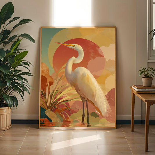 Majestic Egret Poster Wall Art Print Soluna Soul