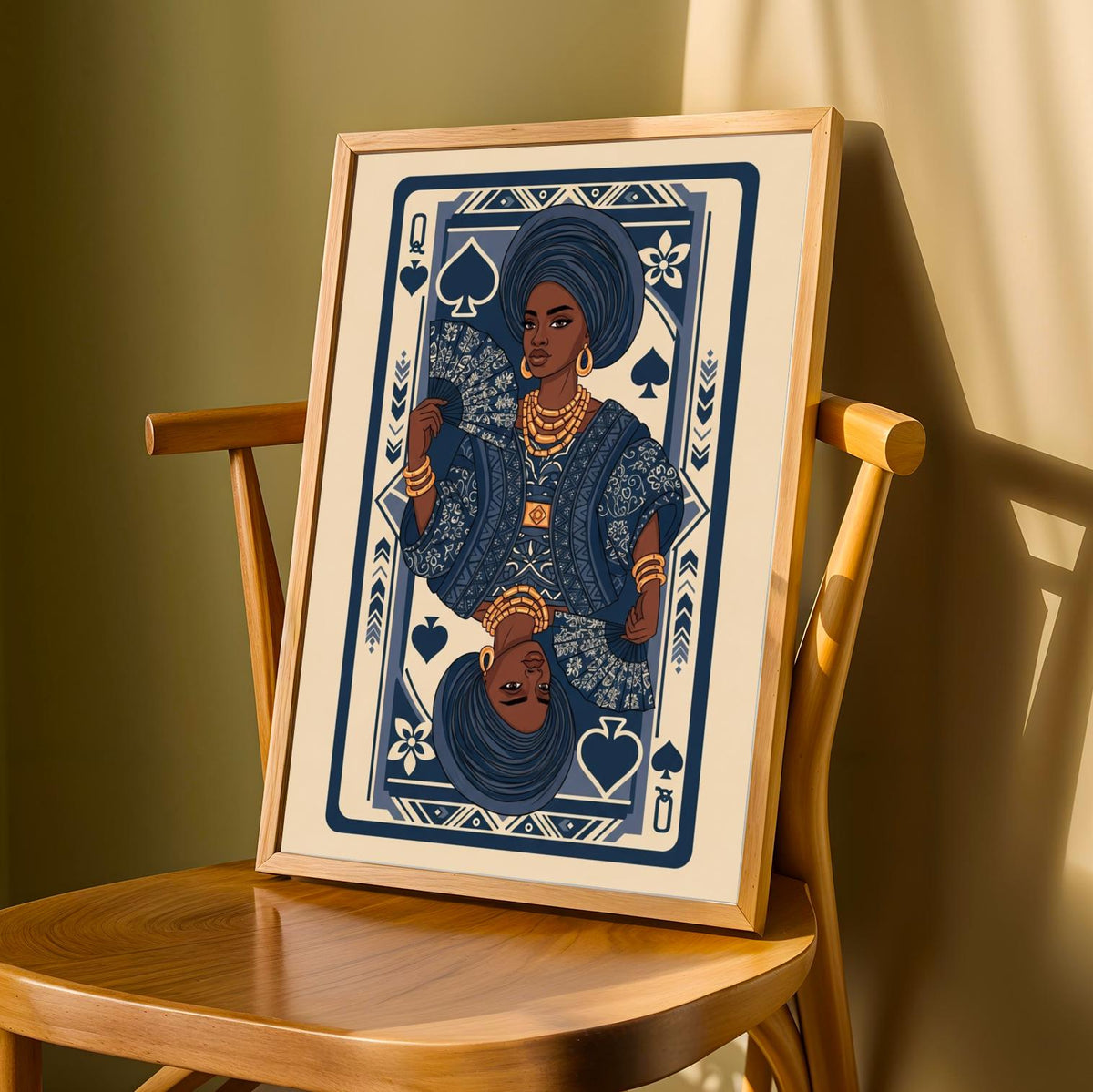 Yoruba Royalty Blue Playing Card Wall Art Print Set Soluna Soul