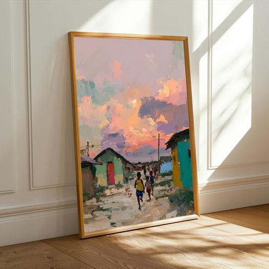Coastal village Street Scene Vintage Wall Art Print Soluna Soul