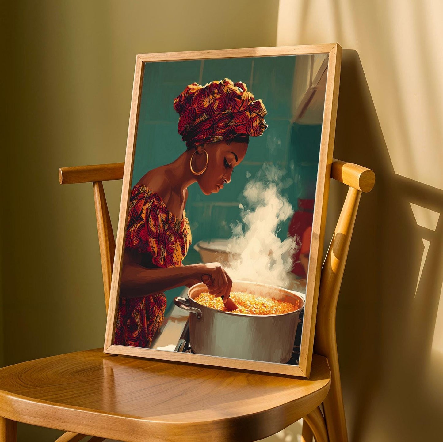 African Woman Cooking Jollof Art Print Soluna Soul