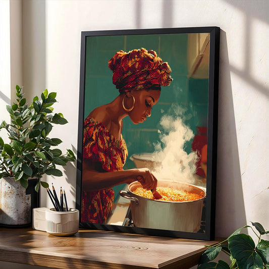 African Woman Cooking Jollof Art Print Soluna Soul