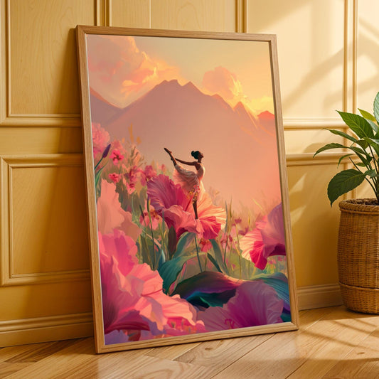 Feminine Healing Wall Art, Floral Meditation Illustration, Peaceful Decor Soluna Soul