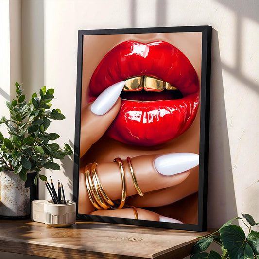 Red Lips and Gold Grillz Wall Art Print Soluna Soul