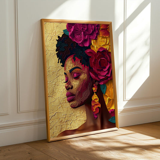 Black Woman Floral Wall Art Print Soluna Soul