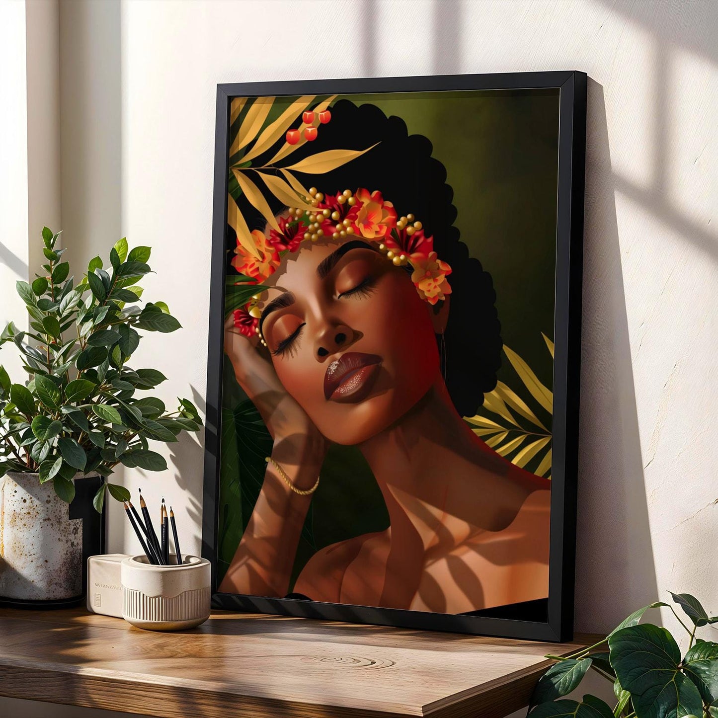 Black Woman Floral Wall Art Print II Soluna Soul