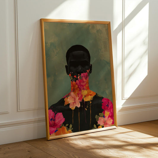Black Man Floral Portrait Wall Art Print Soluna Soul