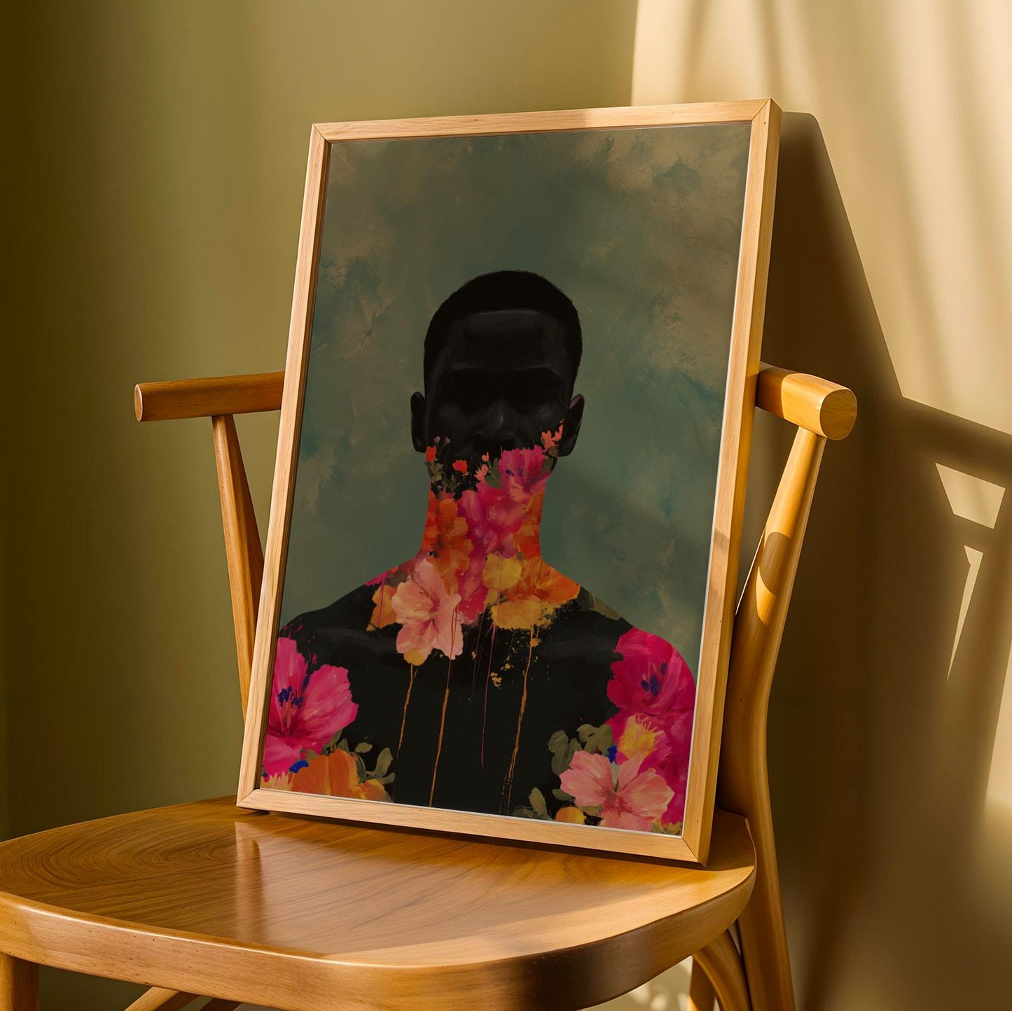 Black Man Floral Portrait Wall Art Print Soluna Soul