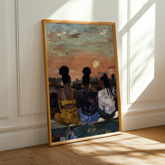 Sisterhood - City Skyline At Sunset Vintage Wall Art Print Soluna Soul