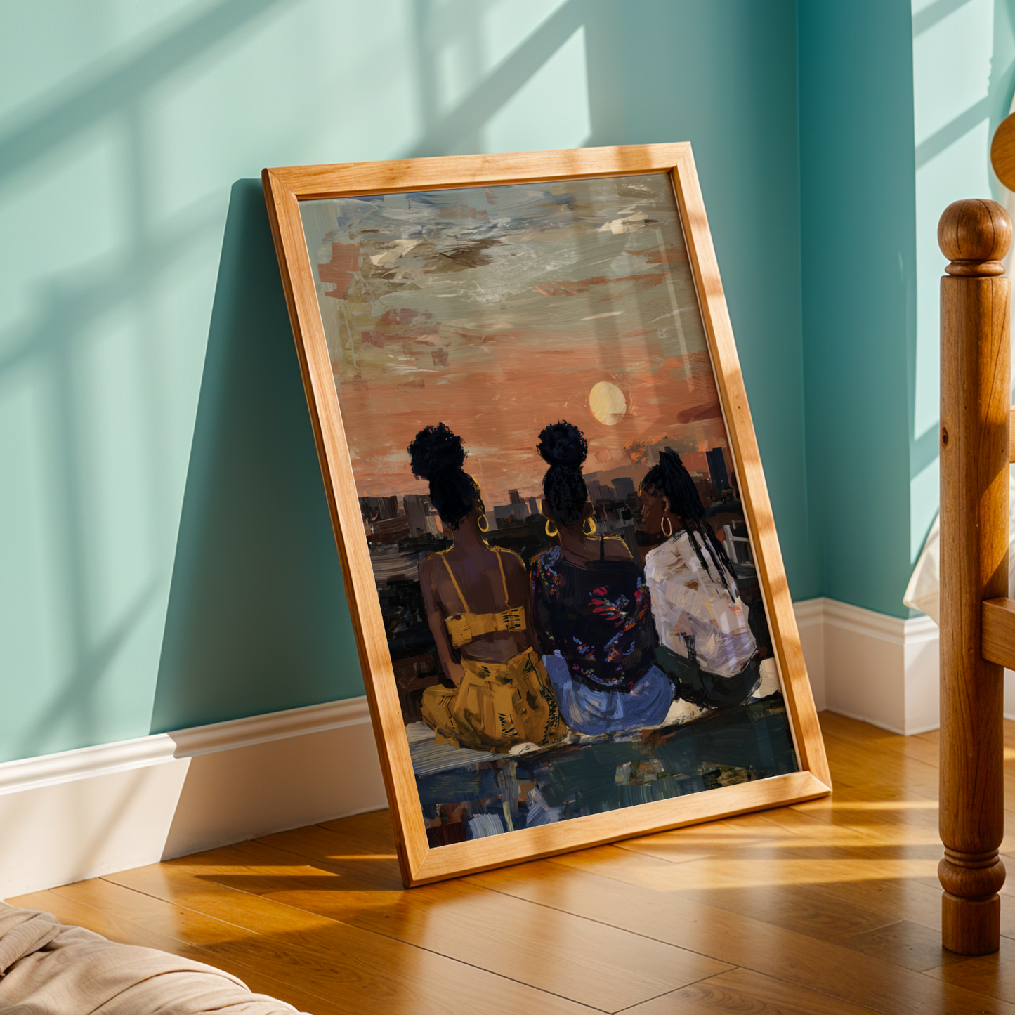 Sisterhood - City Skyline At Sunset Vintage Wall Art Print Soluna Soul