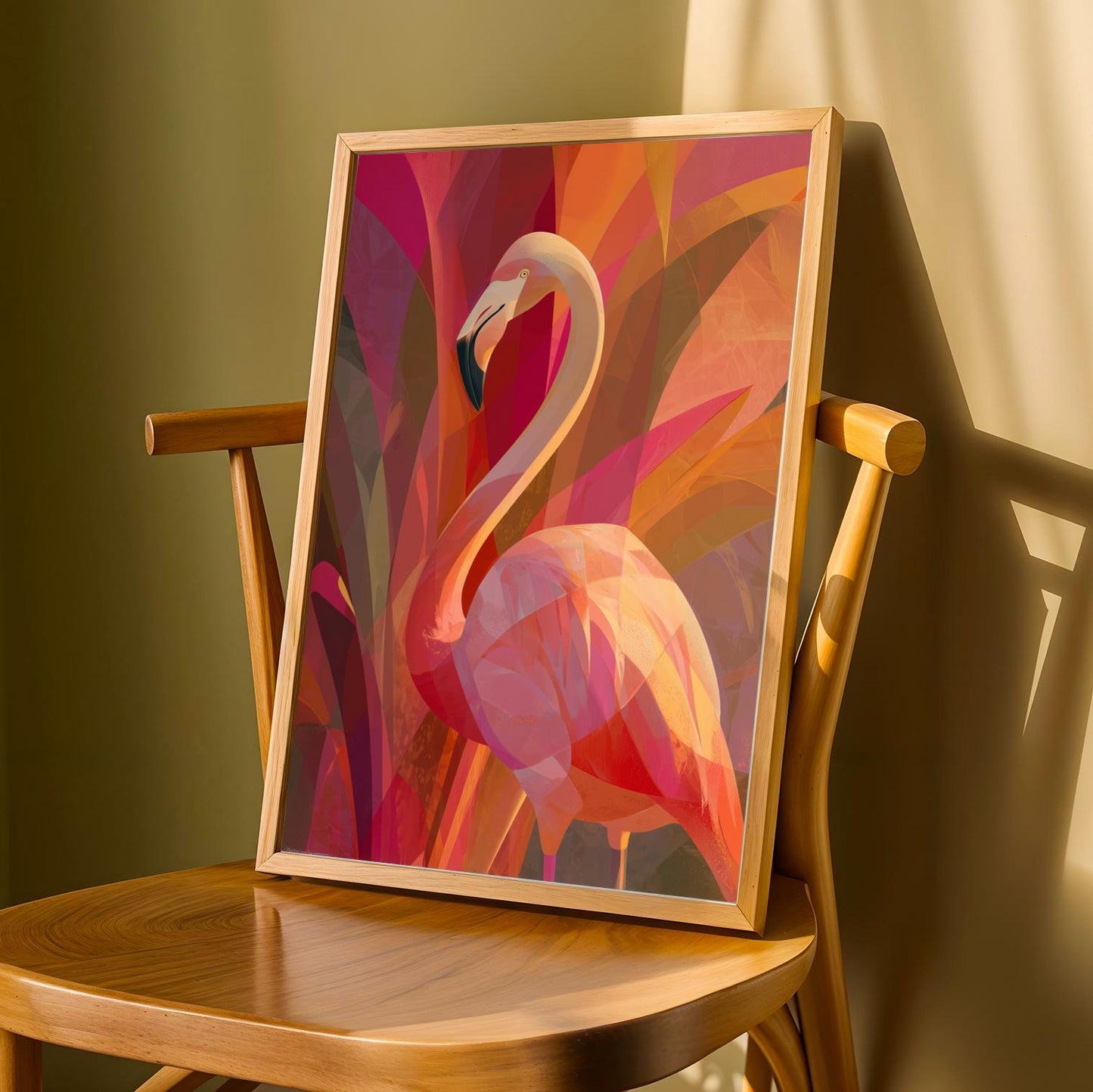 Flamingo Abstract Geometric Wall Art Print