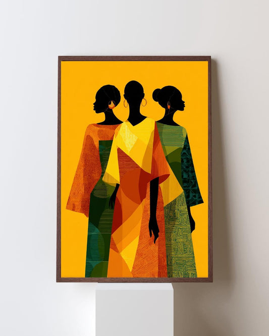 African Women Silhouette Wall Art Print | Afrocentric Ankara Inspired Poster