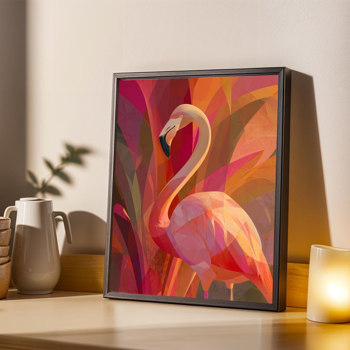 Flamingo Abstract Geometric Wall Art Print