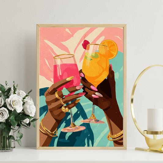 Cheers Cocktail Wall Art Digital Download | Afrocentric Hands with Drinks Poster | Printable Home Bar Decor | Instant Download