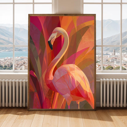 Flamingo Abstract Geometric Wall Art Print