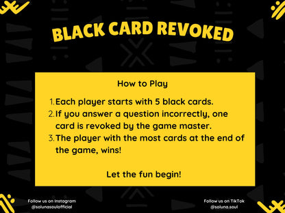 Black Card Revoked Game: General Knowledge, Africa, Famous Sayings, Food, Music Soluna Soul