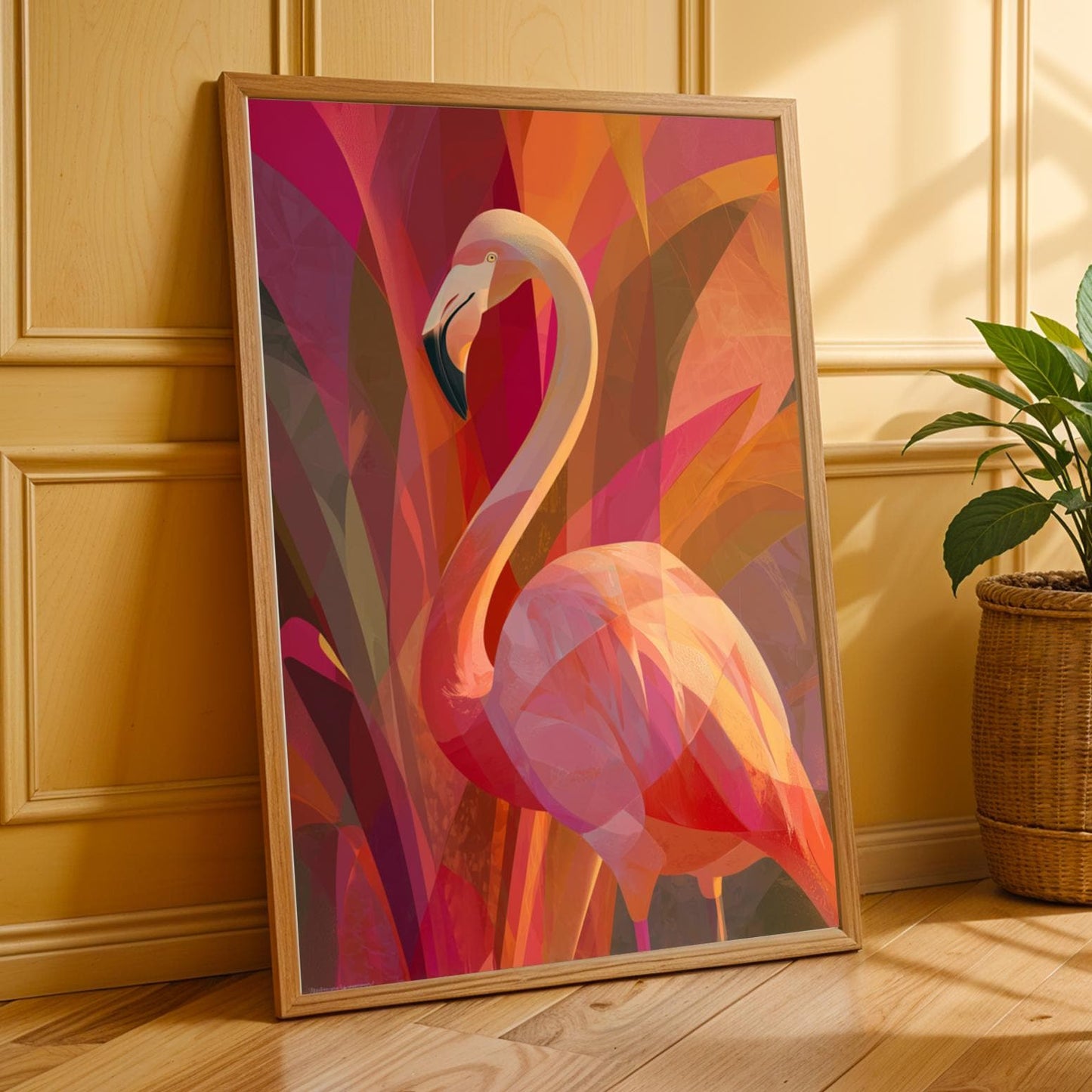 Flamingo Abstract Geometric Wall Art Print