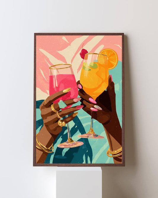 Cheers Cocktail Wall Art Digital Download | Afrocentric Hands with Drinks Poster | Printable Home Bar Decor | Instant Download