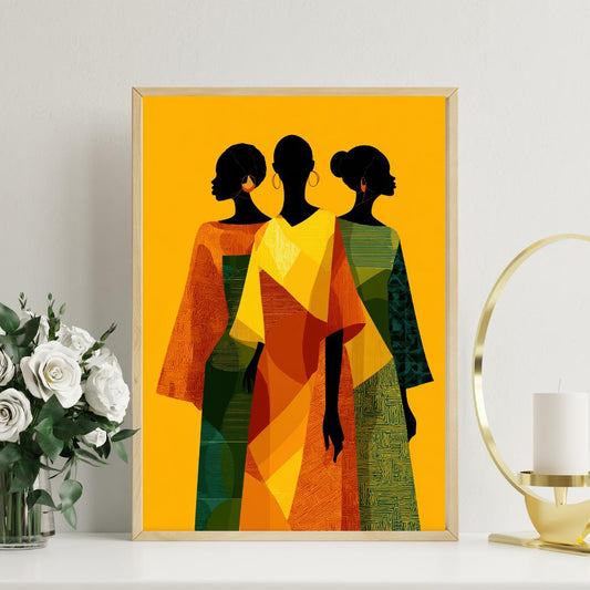 African Women Silhouette Wall Art Print | Afrocentric Ankara Inspired Poster