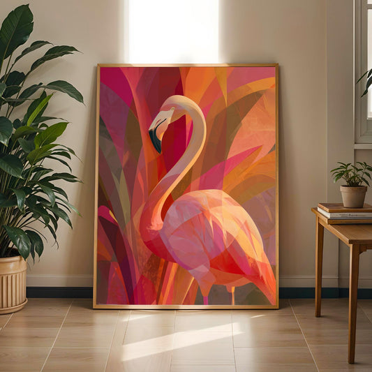 Flamingo Abstract Geometric Wall Art Print