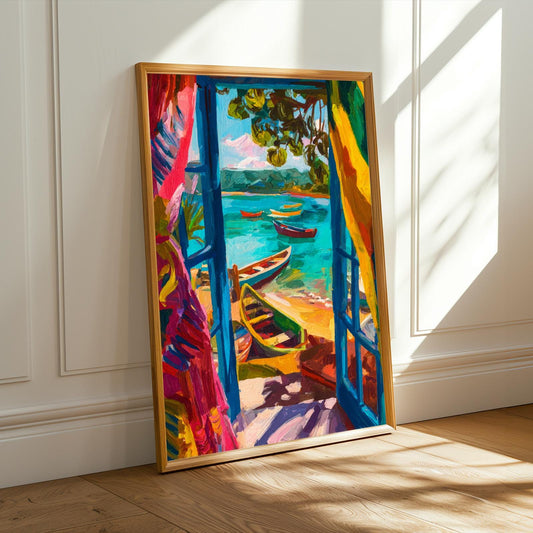 Tropical Beach Scene Travel Poster | Henri Matisse Inspired Vibrant Coastal Print | Living Room Decor