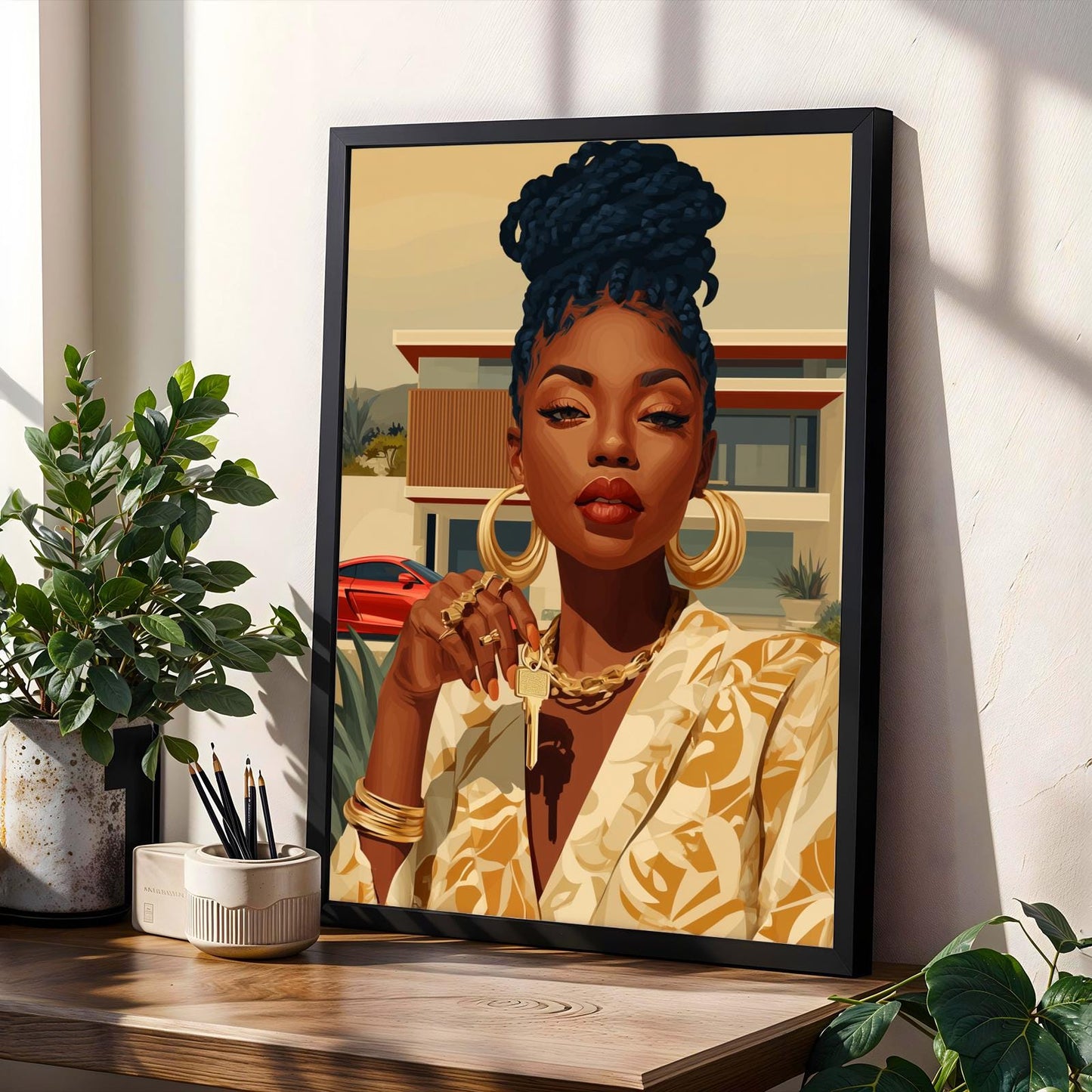 Modern House and Sports Car Wall Art Print