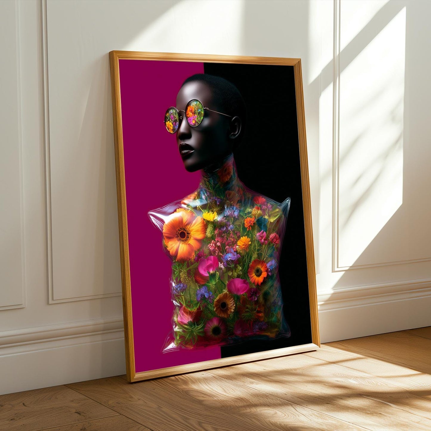 Surreal Floral Portrait Wall Art Print: Neon Futuristic Fashion Soluna Soul
