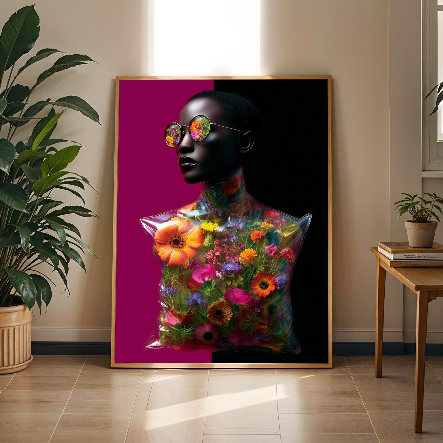 Surreal Floral Portrait Wall Art Print: Neon Futuristic Fashion Soluna Soul