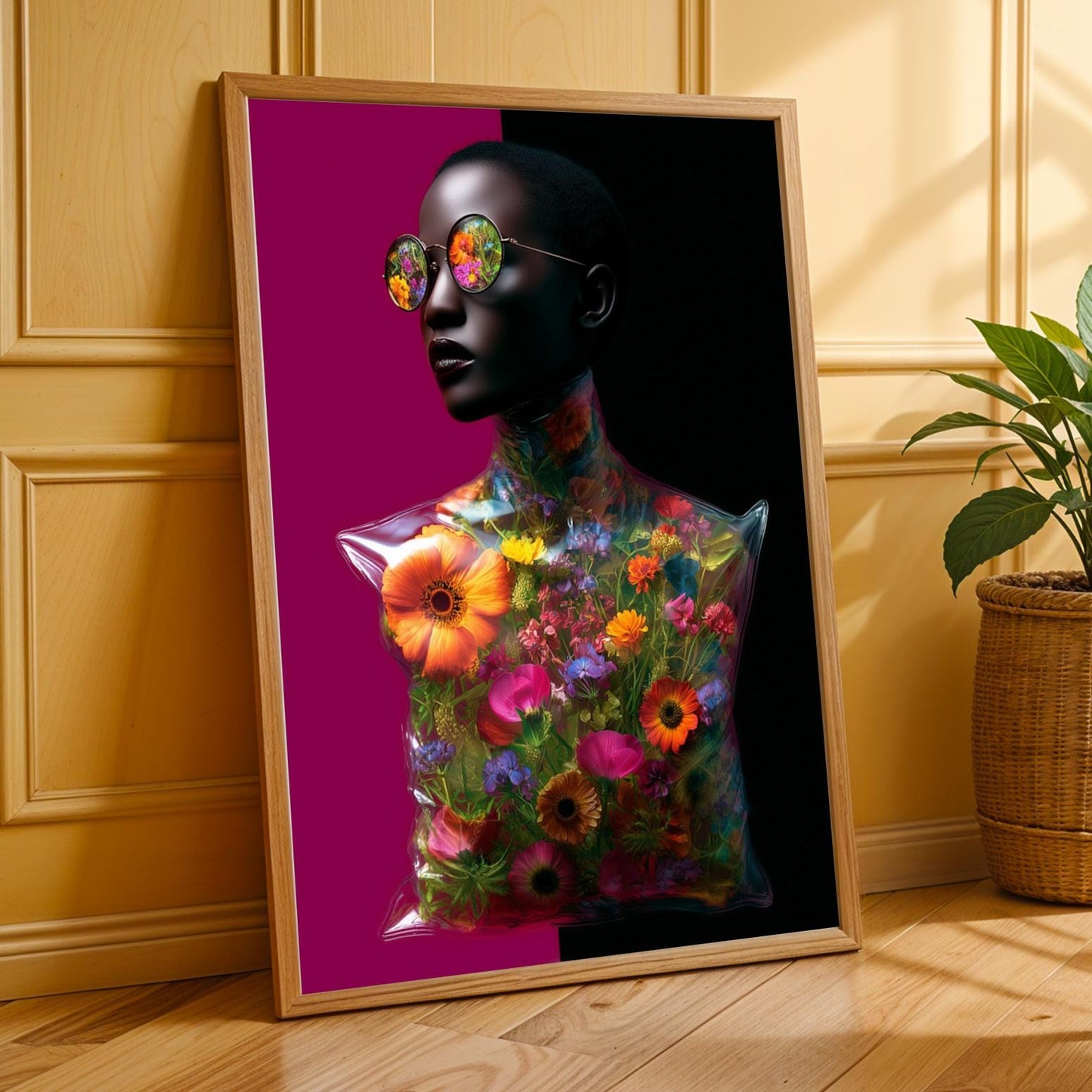 Surreal Floral Portrait Wall Art Print: Neon Futuristic Fashion Soluna Soul