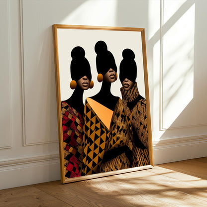 Afro-futurist Fashion Trio Silhouette Wall Art Print Soluna Soul
