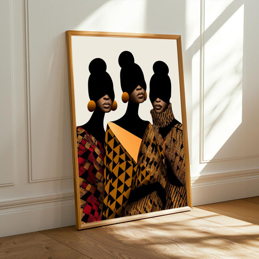 Afro-futurist Fashion Trio Silhouette Wall Art Print Soluna Soul