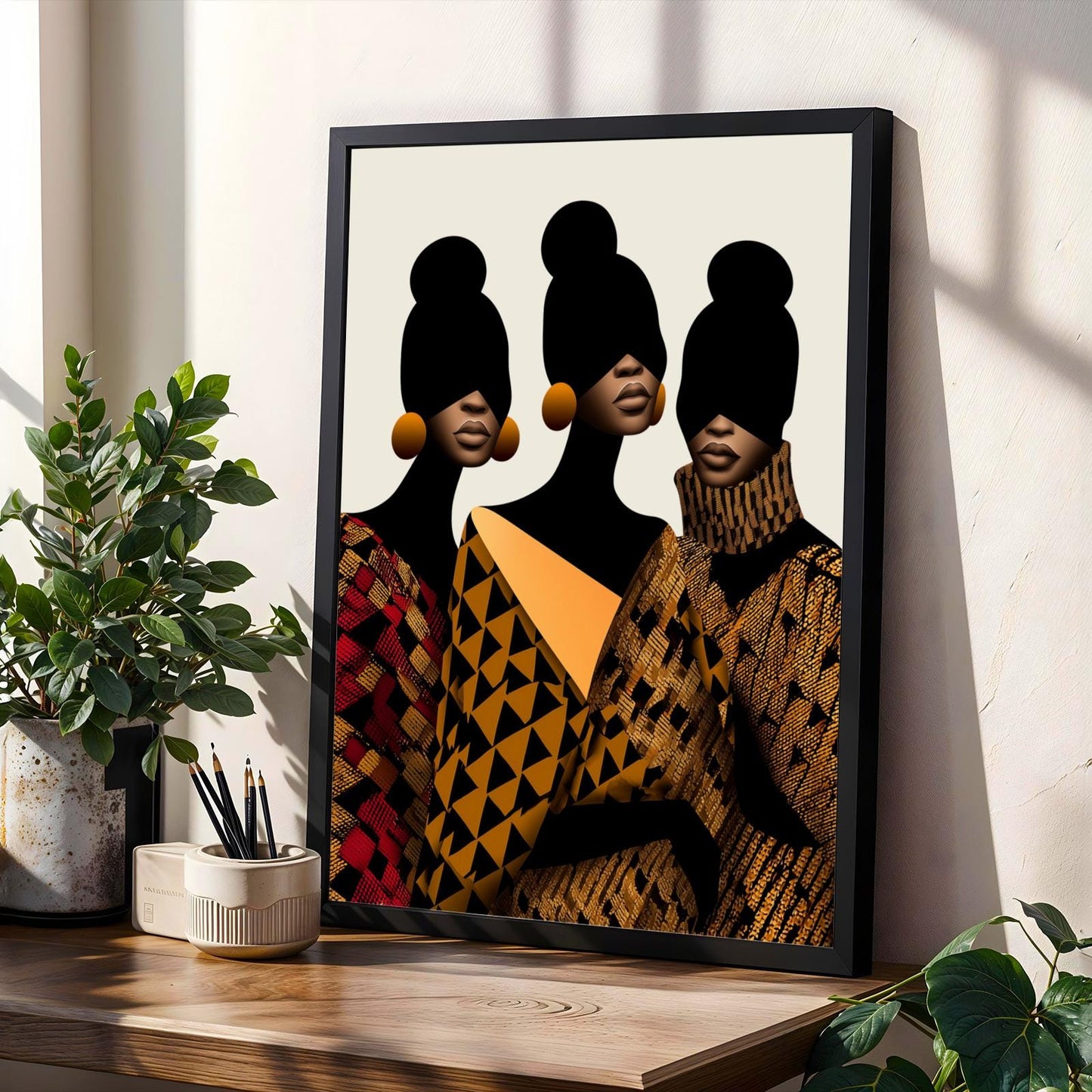 Afro-futurist Fashion Trio Silhouette Wall Art Print Soluna Soul