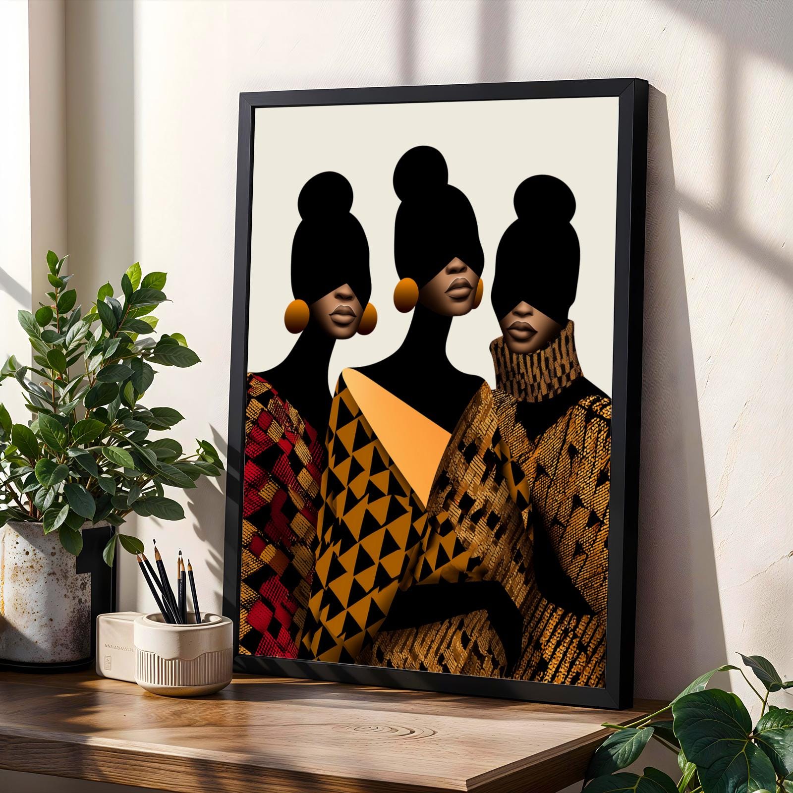 Afro-futurist Fashion Trio Silhouette Wall Art Print Soluna Soul