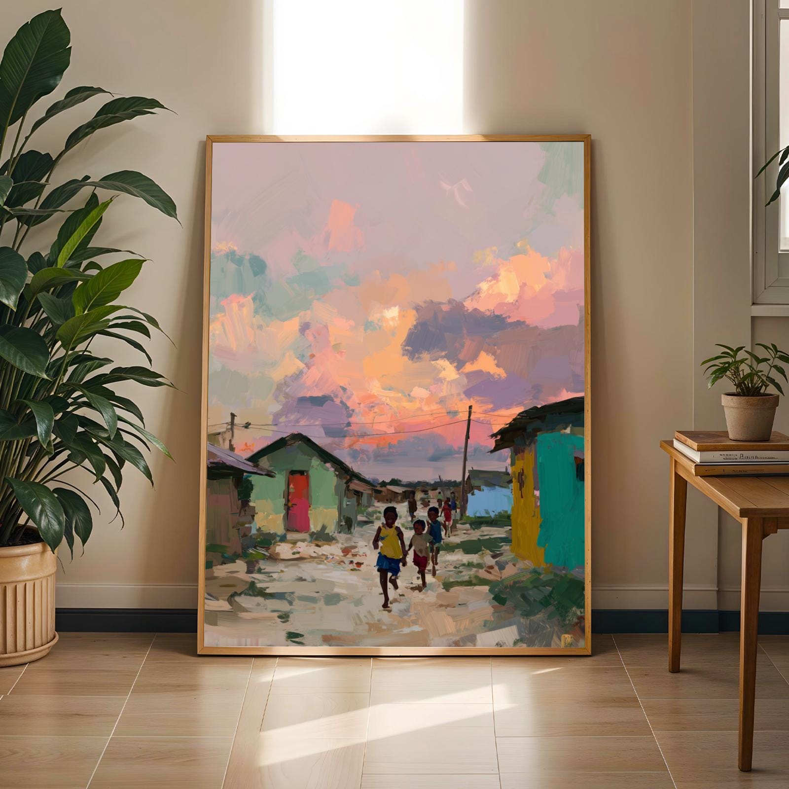 Coastal village Street Scene Vintage Wall Art Print Soluna Soul