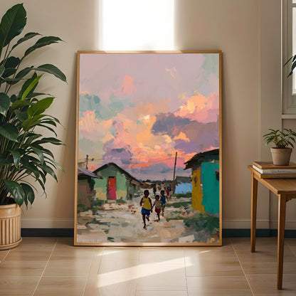 Coastal village Street Scene Vintage Wall Art Print Soluna Soul