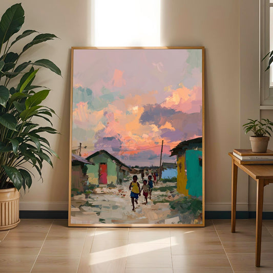 Coastal village Street Scene Vintage Wall Art Print Soluna Soul