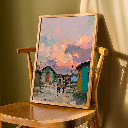 Coastal village Street Scene Vintage Wall Art Print Soluna Soul