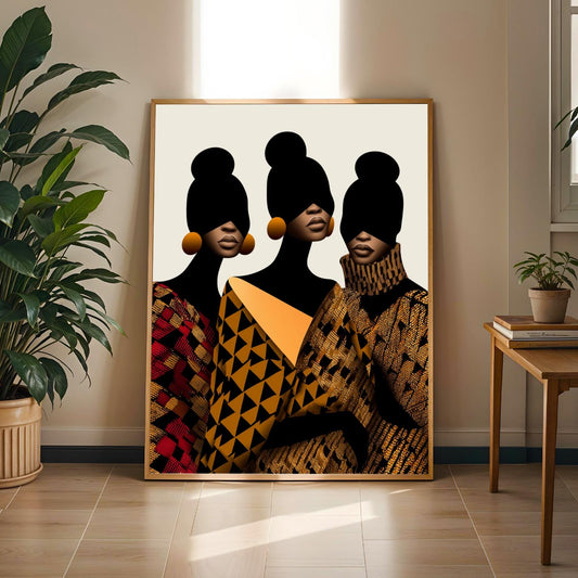 Afro-futurist Fashion Trio Silhouette Wall Art Print Soluna Soul