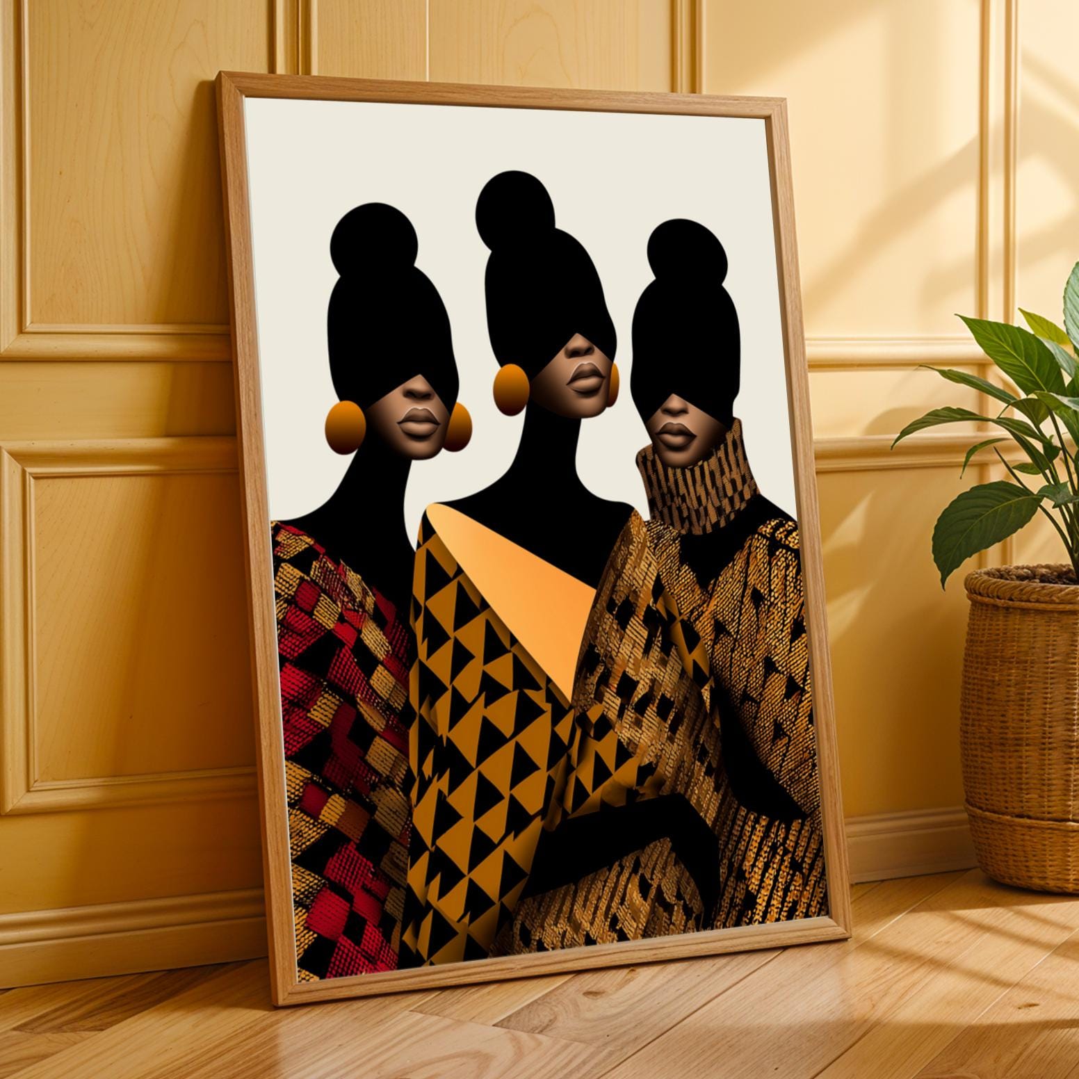 Afro-futurist Fashion Trio Silhouette Wall Art Print Soluna Soul