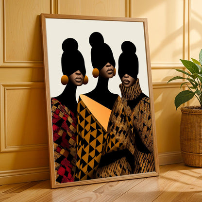 Afro-futurist Fashion Trio Silhouette Wall Art Print Soluna Soul