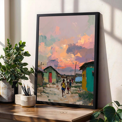 Coastal village Street Scene Vintage Wall Art Print Soluna Soul