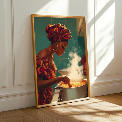 African Woman Cooking Jollof Art Print Soluna Soul