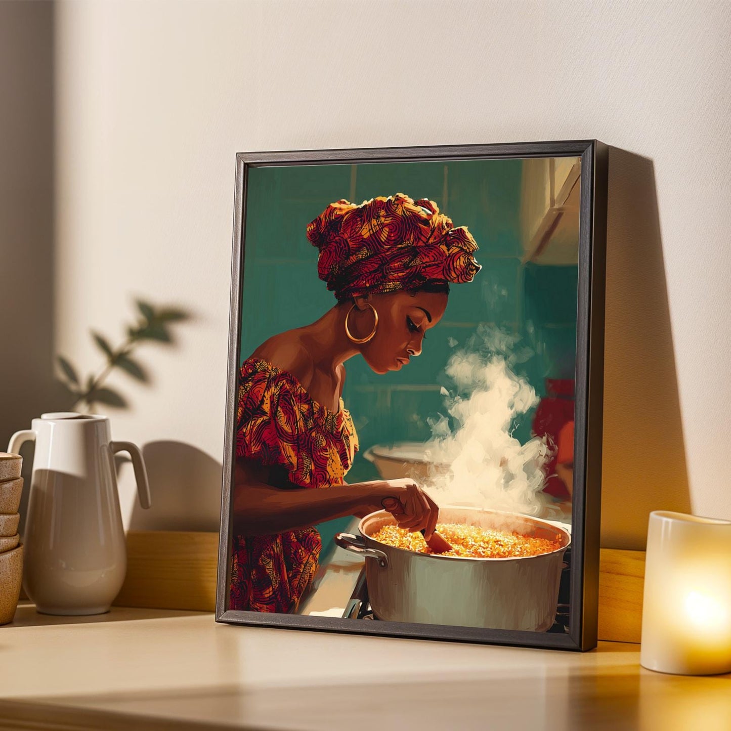 African Woman Cooking Jollof Art Print Soluna Soul