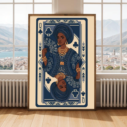 African Queen of Clubs Card Wall Art Print Soluna Soul