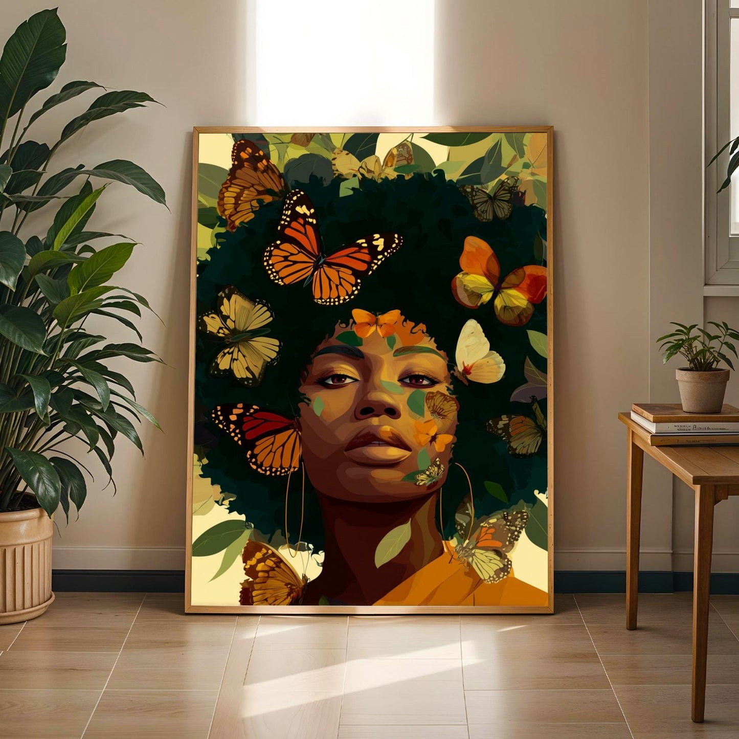 Black Woman Butterfly Art Print | Afrocentric Portrait, Nature Inspired (Poster Print Only) Soluna Soul