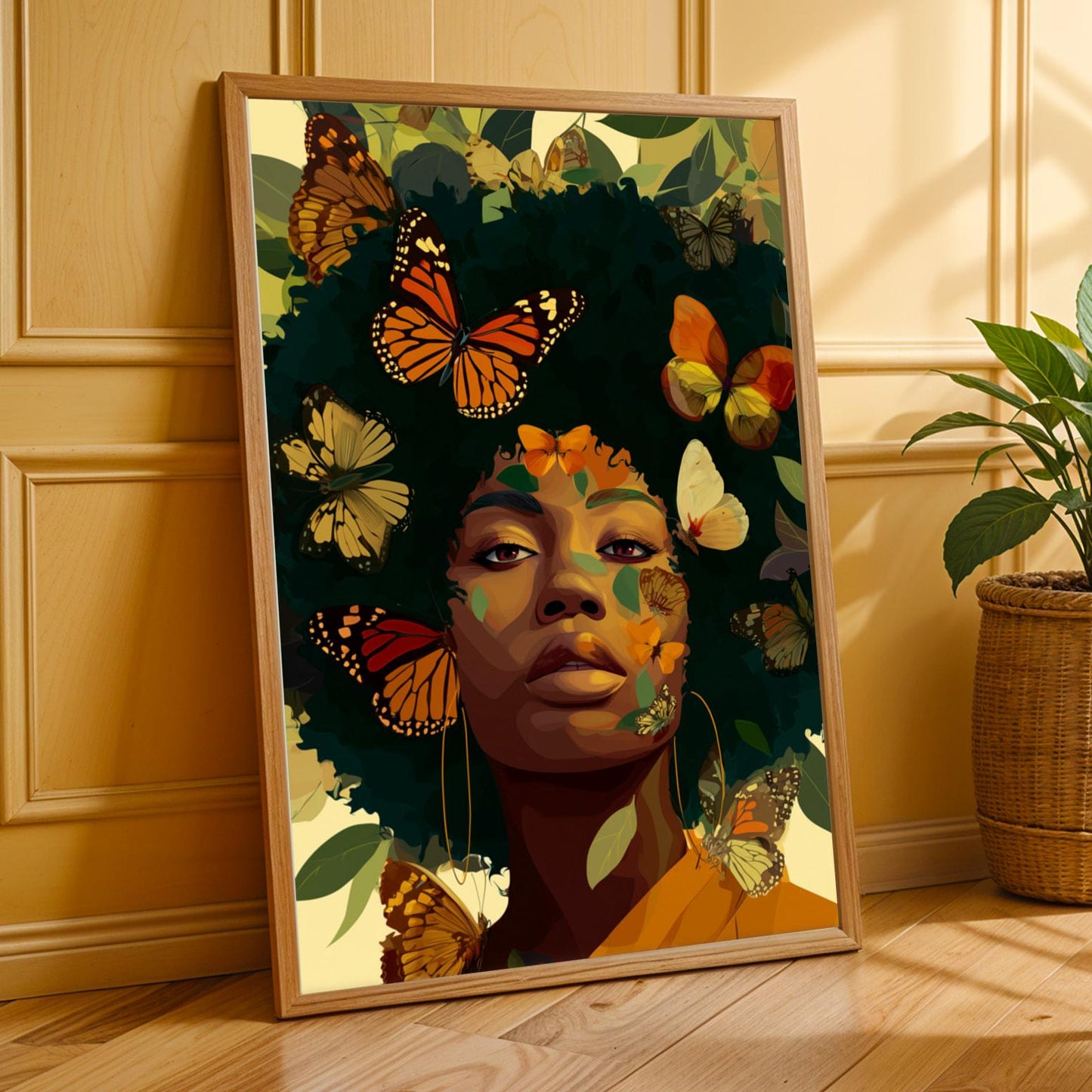 Black Woman Butterfly Art Print | Afrocentric Portrait, Nature Inspired (Poster Print Only) Soluna Soul