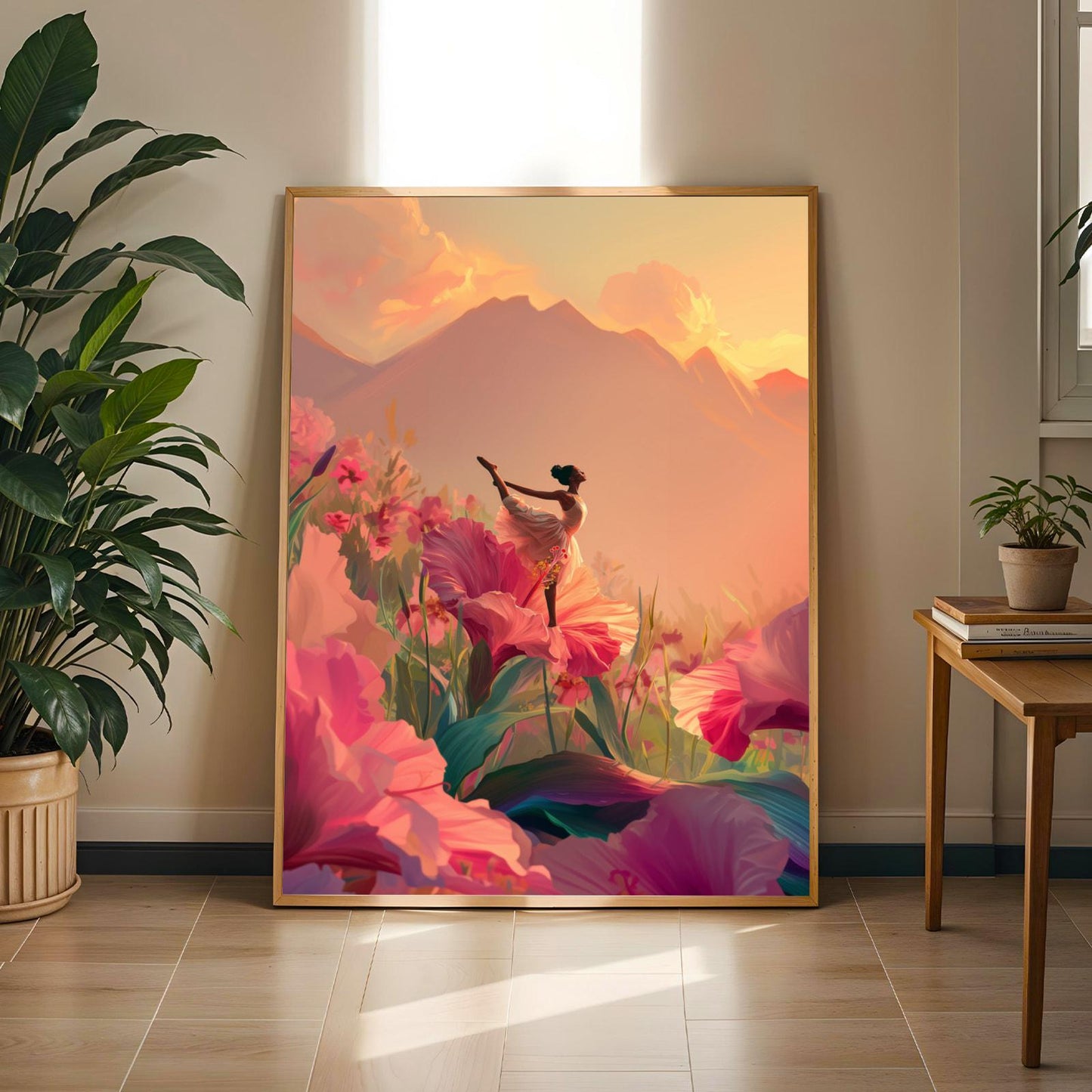 Feminine Healing Wall Art, Floral Meditation Illustration, Peaceful Decor Soluna Soul