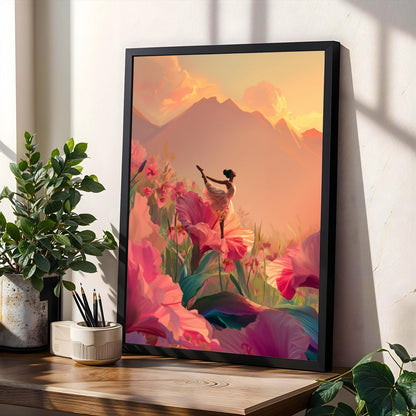 Feminine Healing Wall Art, Floral Meditation Illustration, Peaceful Decor Soluna Soul