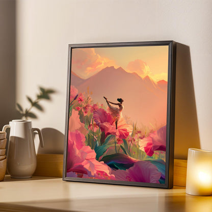 Feminine Healing Wall Art, Floral Meditation Illustration, Peaceful Decor Soluna Soul