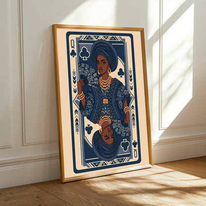 African Queen of Clubs Card Wall Art Print Soluna Soul