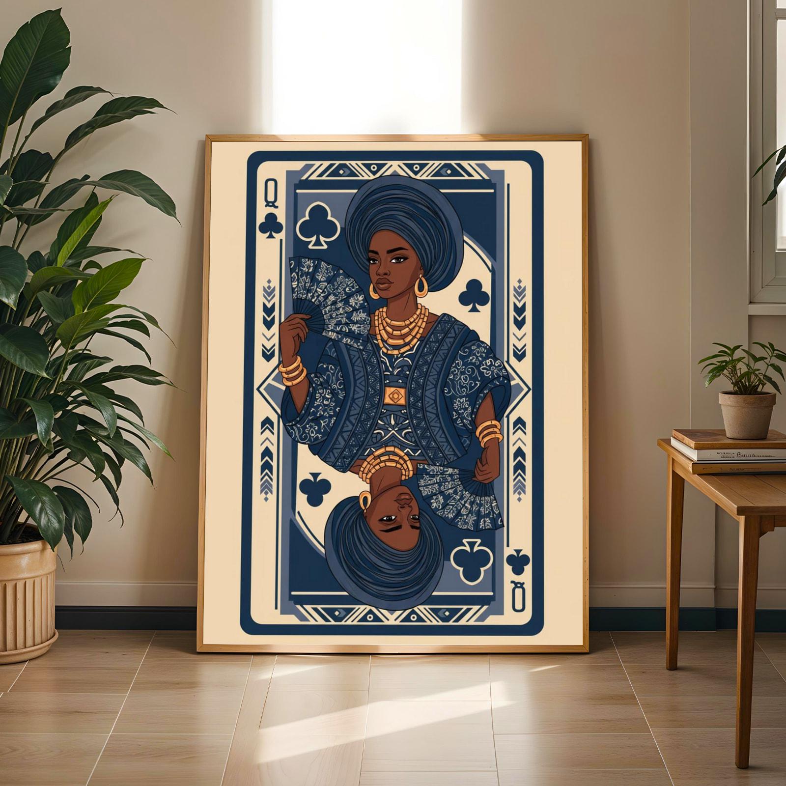 African Queen of Clubs Card Wall Art Print Soluna Soul